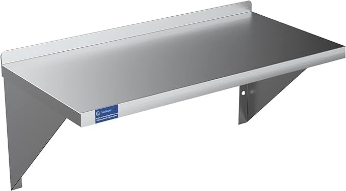 Stainless Steel Wall Shelf | Square Edge | Metal Shelving | Heavy Duty | Commercial Grade | Wall Mount | NSF Certified (14” Width x 36” Length)