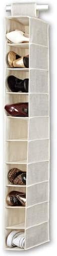 BINO 10-Shelf Shoe Closet Organizer - Beige | Closet Hanging Organizer | Hanging Shoe Rack Storage & Organizer for Bedroom | Hanging Shelves | Portable Closets for Hanging Shoes | Room Essentials