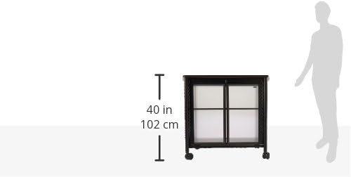 Safco 1859BL Impromptu Mobile Multi-Use Print Stand with Doors, Hide & Organize Supplies, Cherry Top, Black Frame, Weight 200 lbs. Capacity, Contemporary Design, Swivel Mobile Wheels