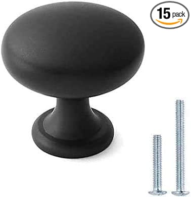 homdiy 15 Pack Black Round Drawer Knobs Solid Zinc Alloy Cabinet Knobs Kitchen Hardware for Bathroom, Closet, Wardrobe