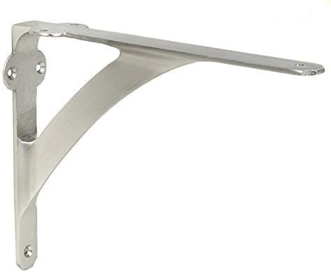 Set of 2 Shelf Brackets for 8", 10", 12" Shelves - Brushed Nickel Finish - 9.88" X 7.38" Heavy Duty Brass L Brackets for Wall Shelves Hardware Included