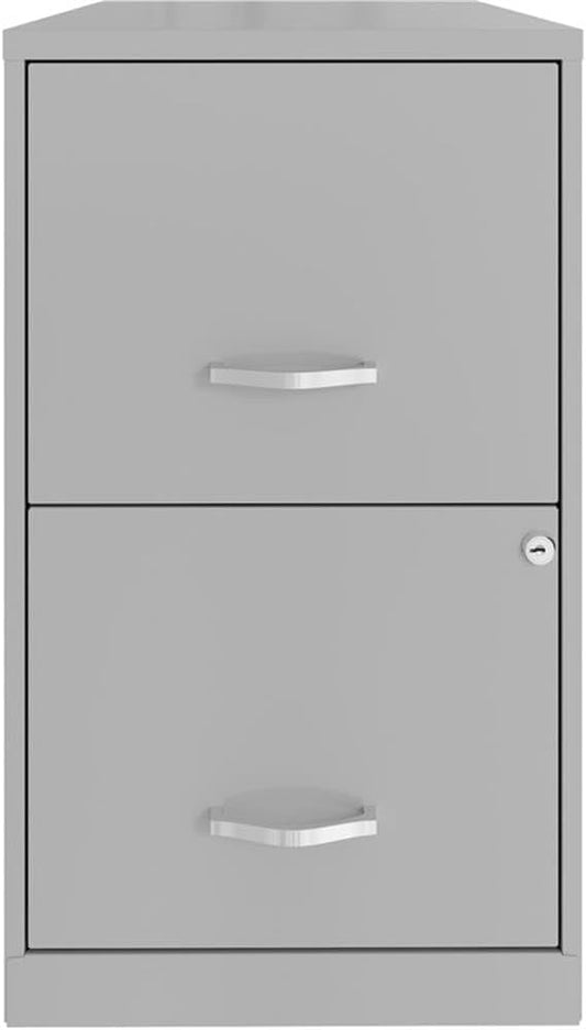 Pemberly Row Contemporary 2-Drawer Metal Filing Cabinet, 18 in Depth, Arctic Silver Finish, High-Side Drawers for Letter Files, Locking Design, Smooth Glide Suspension, Small Office or Home Office Use