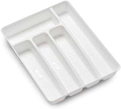 madesmart Silverware Tray, 5 Compartment Flatware Organizer for Forks, Knives & Spoons, Durable Drawer Organizer, White