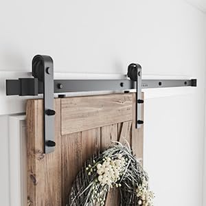 SMARTSTANDARD 5.5 Feet Heavy Duty Sturdy Sliding Barn Door Hardware Kit -Smoothly and Quietly -Easy to Install -Includes Step-by-Step Installation Instruction Fit 33" Wide Door Panel (J Shape Hanger)
