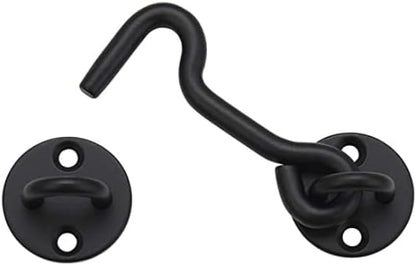 4” Privacy Hook and Eye Gate Door Latch Easy Lock for Sliding Barn Doors, Black
