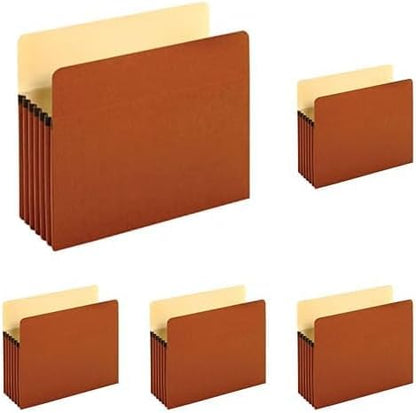 Pendaflex Expanding File Pockets,Letter Size,File Organizer for School,Home or Office,5.25" Expansion,Reinforced with Dupont™ Tyvek® Material,Letter Size,Redrope,10 Per Box (1534G-OX),(Pack of 5)