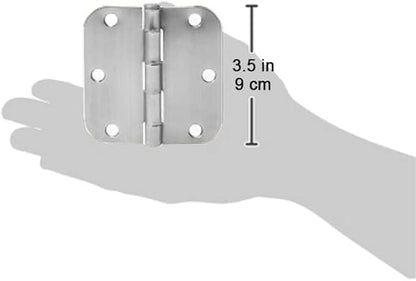 Amazon Basics Rounded Interior Door Hinges with Screws, 3.5" x 3.5", Satin Nickel, Curved Corners, 18-Pack