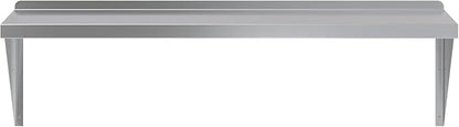 | Stainless Steel Wall Shelf | Square Edge | Metal Shelving | Heavy Duty | Commercial Grade | Wall Mount | NSF Certified (18" Width x 48" Length)