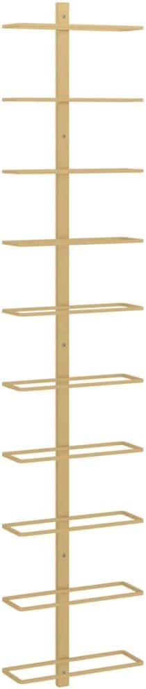 vidaXL Wall-Mounted Wine Rack – Holds 10 Bottles – Gold Metal Bottle Holder – Wine Storage for Modern Kitchens/Pantries/Bars – 47.2" Height