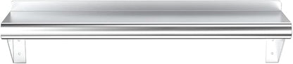 NSF Certified 18 Gauge Heavy Duty Stainless Steel Wall Shelf with Brackets for Kitchens, Utility Rooms, Storage, Offices & Home (30"x6")