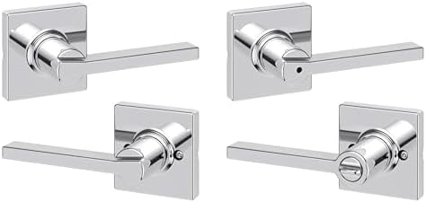 Kwikset Casey Hallway Passage and Bed/Bath Privacy Door Handle 2 Pack, 1 Passage Levers and 1 Privacy Levers, Polished Chrome Reversible Interior Handles