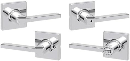 Kwikset Casey Hallway Passage and Bed/Bath Privacy Door Handle 2 Pack, 1 Passage Levers and 1 Privacy Levers, Polished Chrome Reversible Interior Handles
