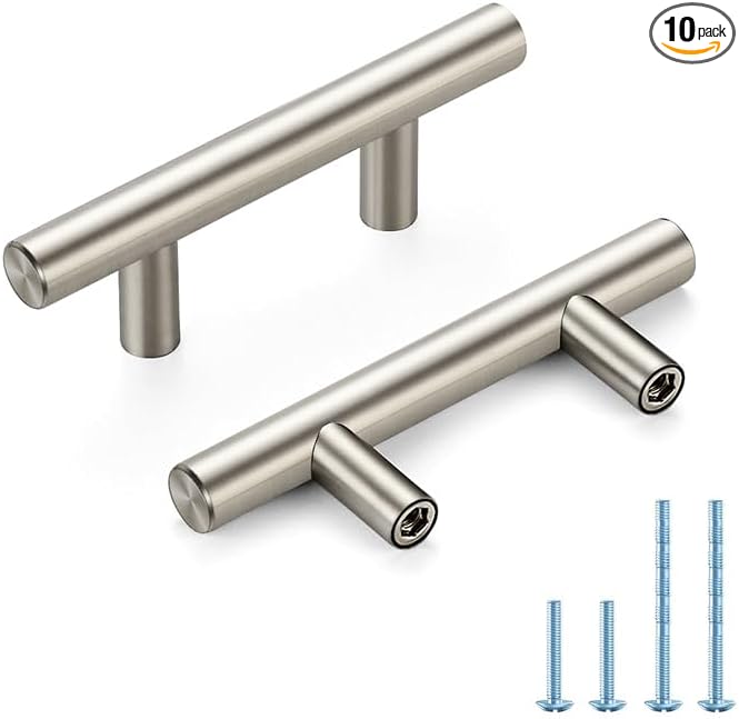 Brushed Nickel Cabinet Handles 2-1/2 Inch Hole Spacing Stainless Steel Drawer Pulls for Cabinets, Dresser, Bathroom 10 Pack