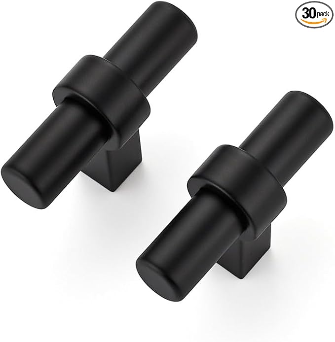 30 Pack Matte Black Cabinet Knobs - Kitchen Cabinet Knobs Black Cabinet Pulls for Kitchen Cabinet Drawer Stainless Steel Dresser Knobs for Cabinet Hardware 2in Length Single Hole T Bar Knbs