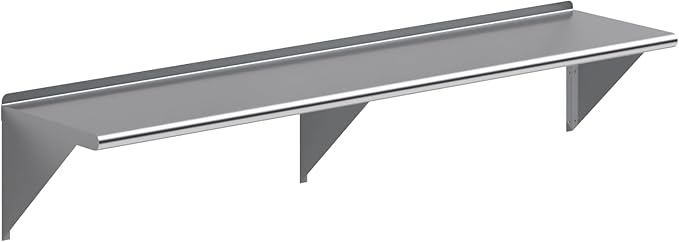 NSF Certified 18 Gauge Heavy Duty Stainless Steel Wall Shelf with Brackets for Kitchens, Utility Rooms, Storage, Offices & Home (72"x16")