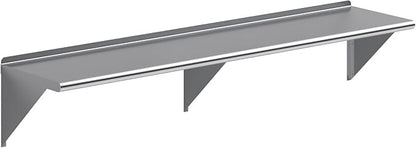 NSF Certified 18 Gauge Heavy Duty Stainless Steel Wall Shelf with Brackets for Kitchens, Utility Rooms, Storage, Offices & Home (72"x16")