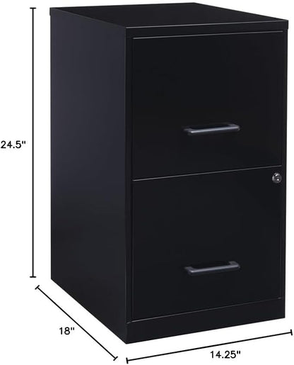 Pemberly Row 2 Drawers 24.5" Vertical Black Metal Filing Cabinet Lockable Pre-Assembled Stationary Letter Size for Home, Office