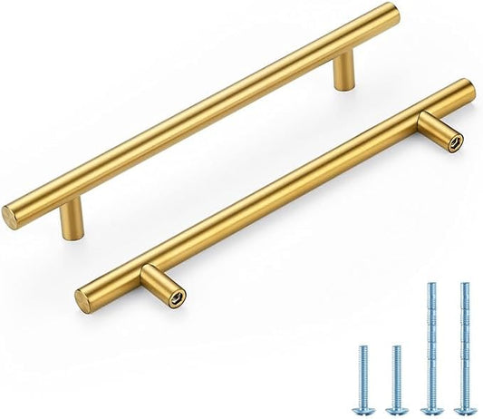 Brushed Brass Cabinet Handles 6-1/4 Inch Hole Spacing Stainless Steel Drawer Pulls for Cabinets, Dresser, Bathroom 45 Pack