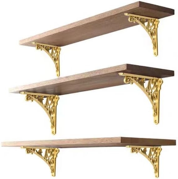 Decorative Shelf Bracket 6 inch, Gold Decorative Brackets for Shelving, Heavy Duty Vintage, DIY Projects, Hardware Included, 4 Pack, 5.9x4.17x1.73 inch,Baroque Style