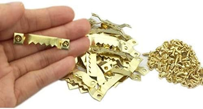100 Pack Small Sawtooth Picture Hangers Steel Picture Hangers Picture Frames Hangers with Screws Picture Hang Solutions, for Hanging Clock Paintings Artwork Picture Frame Hook Photos (Gold)
