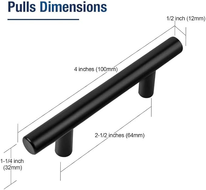 JOY DECOR 30 Pack 4 Inch Cabinet Pulls Kitchen Cabinet Handles with 2-1/2 Inch Hole Center Matte Black Cabinet Hardware Stainless Steel Kitchen Drawer Pulls for Cabinets Cupboard, 64mm Hole Centers