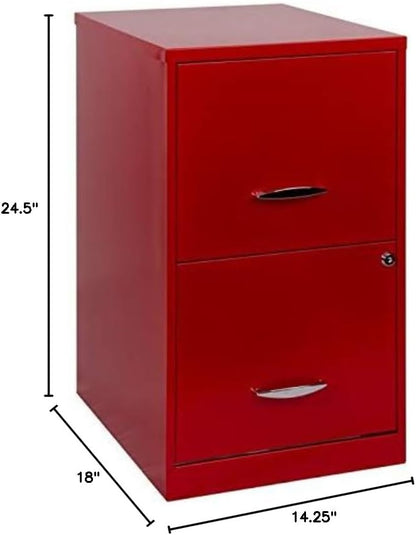 Pemberly Row 18" Metal Filing Cabinet, Lava Red Finish, 2 Drawer Vertical File, Steel Construction, Locking Office Storage for Letter-Size Hanging Files, Compact Design for Home or Small Office Use