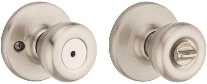 Kwikset Tylo Interior Privacy Door Knob with Lock, Door Handle For Bathroom and Bedroom, Satin Nickel Keyless Turn Lock Doorknob, with Microban Protection