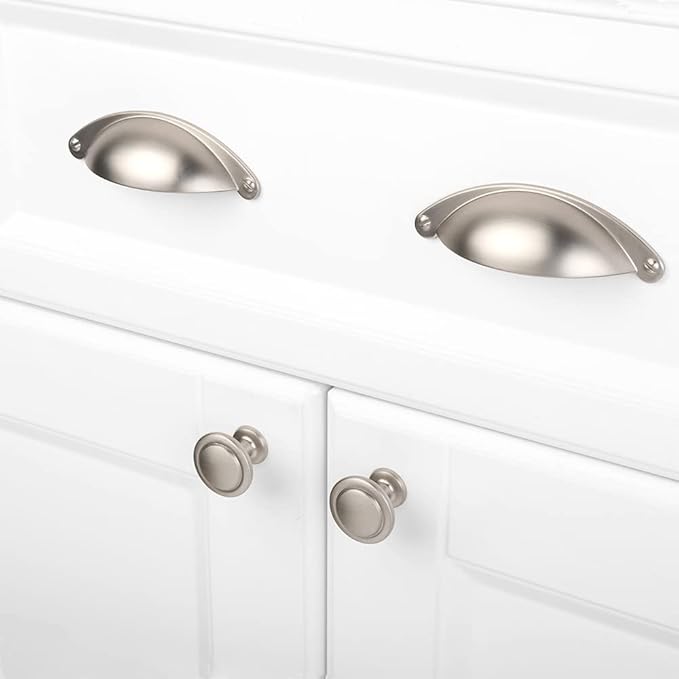 KOOFIZO Round Cabinet Knobs Brushed Nickel Cabinet Pulls, Dia. 1-1/4 Inch, 10 Pack Nickel Drawer Knobs for Kitchen Cabinets 1960 Drawers Dresser Cupboard Bedroom Bathroom