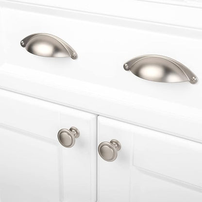 KOOFIZO Round Cabinet Knobs Brushed Nickel Cabinet Pulls, Dia. 1-1/4 Inch, 10 Pack Nickel Drawer Knobs for Kitchen Cabinets 1960 Drawers Dresser Cupboard Bedroom Bathroom