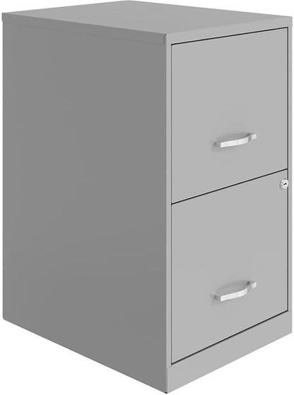 Pemberly Row Contemporary 2-Drawer Metal Filing Cabinet, 18 in Depth, Arctic Silver Finish, High-Side Drawers for Letter Files, Locking Design, Smooth Glide Suspension, Small Office or Home Office Use