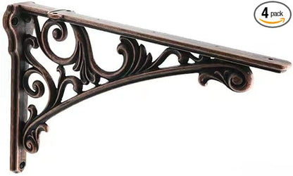 Decorative Shelf Bracket 8 inch, Antique Copper Brackets for Shelving, Heavy Duty Vintage, DIY Projects, Hardware Included, 4 Pack, 7.87x5.6x1.73 inch,Baroque Style