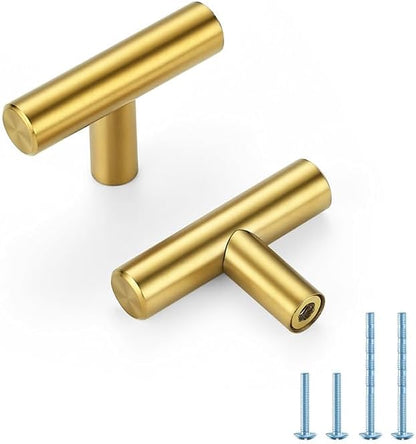 Brushed Brass Cabinet Handles Single Hole Stainless Steel Drawer Pulls for Cabinets, Dresser, Bathroom 45 Pack