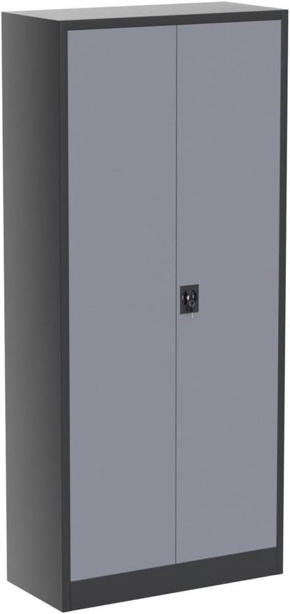 MIIIKO Metal Storage Cabinet with Locking Doors, Black Garage Lockable Steel Cabinets with 4 Doors and 5 Shelves for Home, Garage, Pantry Workshop Warehouse