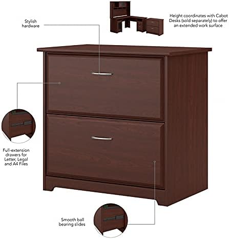 Bush Home Cabot 2 Drawer Lateral File Cabinet in Harvest Cherry, Home Office Chest for Letter, Legal, and A4-size Document Storage