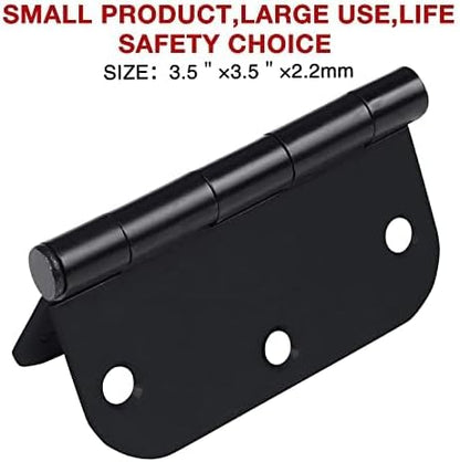 Matte Black Door Hinges 3.5 Inch Rounded 12 Pack Interior 3 1/2" Flat Iron Hinge 5/8" Radius 3 ½"Doors Hardware for Wood Frame and Clear Glass Indoor Bed Room,DIY Assemblely Gate,Closet,Table,Farm