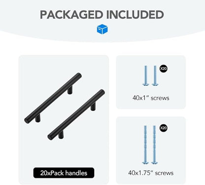 Black Cabinet Handles 4 Inch Hole Spacing Stainless Steel Drawer Pulls for Cabinets, Dresser, Bathroom 20 Pack