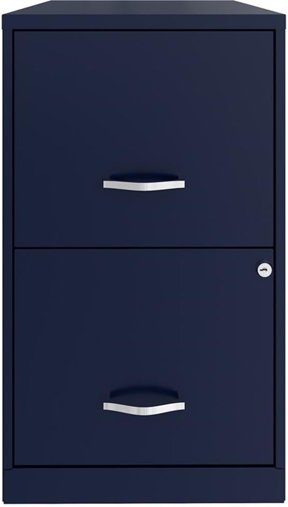 Pemberly Row 18" Modern Metal Filing Cabinet, 2 Drawers, Navy Finish, Lockable Letter File Storage, Smooth Glide Suspension, Compact Design for Home Office or Small Space Use