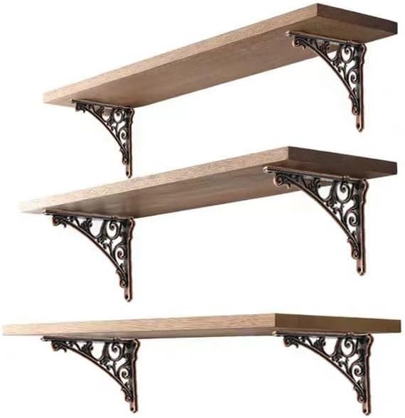 Decorative Shelf Bracket 6 inch, Antique Copper Brackets for Shelving, Heavy Duty Vintage, DIY Projects, Hardware Included, 4 Pack, 5.9x4.17x1.73 inch，Baroque Style