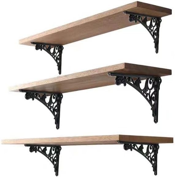 Decorative Shelf Bracket 10 inch, Black Brackets for Shelving, Heavy Duty Vintage, DIY Projects, Hardware Included, 4 Pack, 9.84x7x1.73 inch，Baroque Style