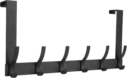 Over The Door Hooks, Door Hanger Hooks for Hanging, Over The Doors Towel Racks for Bathroom with 12 Coat Hook, Coat Rack Dorm Essentials Bathroom Accessories（1 Pack, Black）