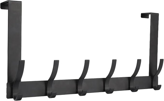 Over The Door Hooks, Door Hanger Hooks for Hanging, Over The Doors Towel Racks for Bathroom with 12 Coat Hook, Coat Rack Dorm Essentials Bathroom Accessories（1 Pack, Black）