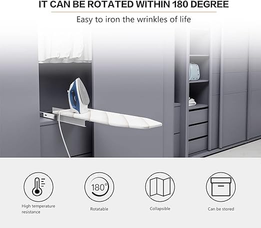 37 Inch Wall-Mounted Ironing Board,180°Swivel Fold Away Ironing Board,Folding Slide-Out Space Saving Iron Board for Home Laundry Room Dorm(Style 6)