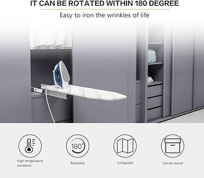 37 Inch Wall-Mounted Ironing Board,180°Swivel Fold Away Ironing Board,Folding Slide-Out Space Saving Iron Board for Home Laundry Room Dorm(Style 6)