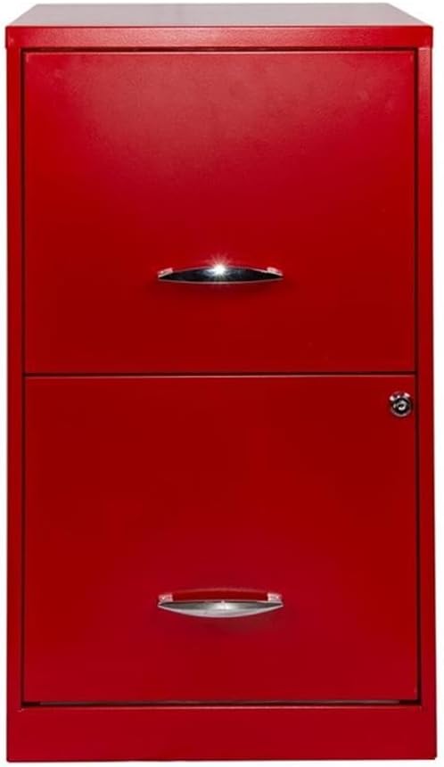 Pemberly Row 18" Metal Filing Cabinet, Lava Red Finish, 2 Drawer Vertical File, Steel Construction, Locking Office Storage for Letter-Size Hanging Files, Compact Design for Home or Small Office Use
