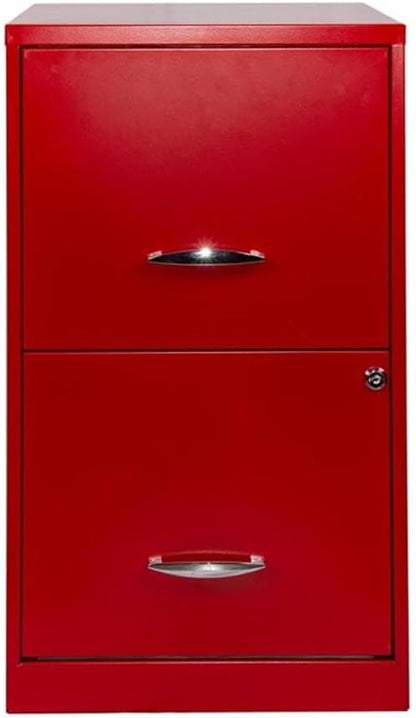 Pemberly Row 18" Metal Filing Cabinet, Lava Red Finish, 2 Drawer Vertical File, Steel Construction, Locking Office Storage for Letter-Size Hanging Files, Compact Design for Home or Small Office Use