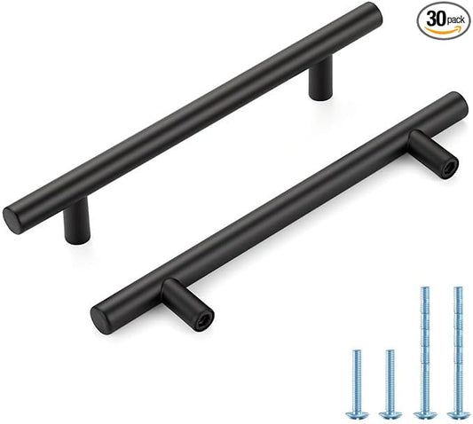 Black Cabinet Handles 5 Inch Hole Spacing Stainless Steel Drawer Pulls for Cabinets, Dresser, Bathroom 30 Pack