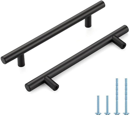 Black Cabinet Handles 5 Inch Hole Spacing Stainless Steel Drawer Pulls for Cabinets, Dresser, Bathroom 45 Pack