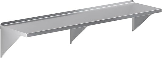 Stainless Steel Wall Shelf | Square Edge Commercial Wall-Mounted Shelf | Heavy Duty Metal Shelving | NSF Certified (18" Deep x 72" Wide)