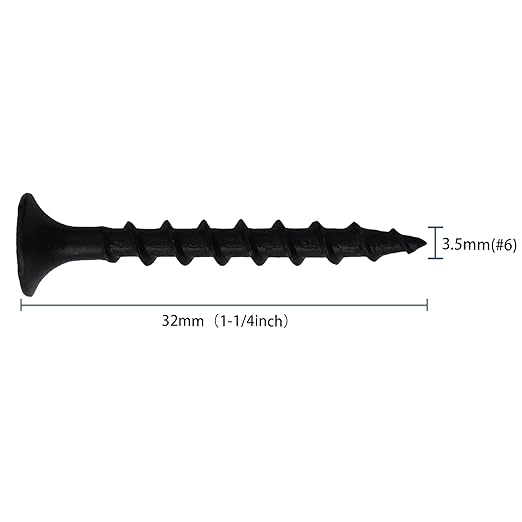 210pcs #6 × 1-1/4 inch High Hardness Drywall Screws, Black, Coarse Thread, Phillips Drive, Bugle Head, Black Wood Screws, Wood and More (1-1/4 in, 210)