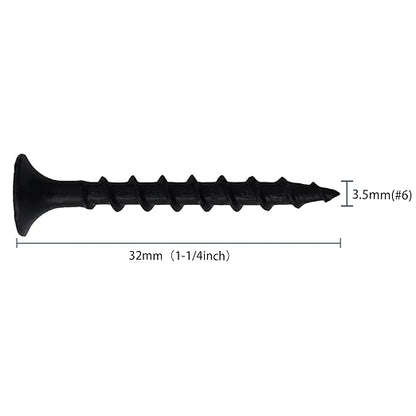 210pcs #6 × 1-1/4 inch High Hardness Drywall Screws, Black, Coarse Thread, Phillips Drive, Bugle Head, Black Wood Screws, Wood and More (1-1/4 in, 210)